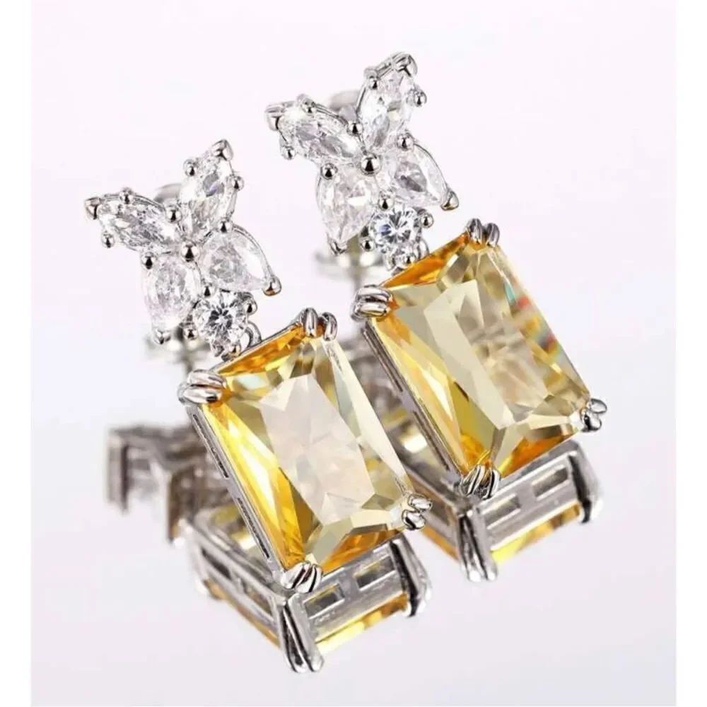 Victoria Canary radiant, cut dangle earrings
